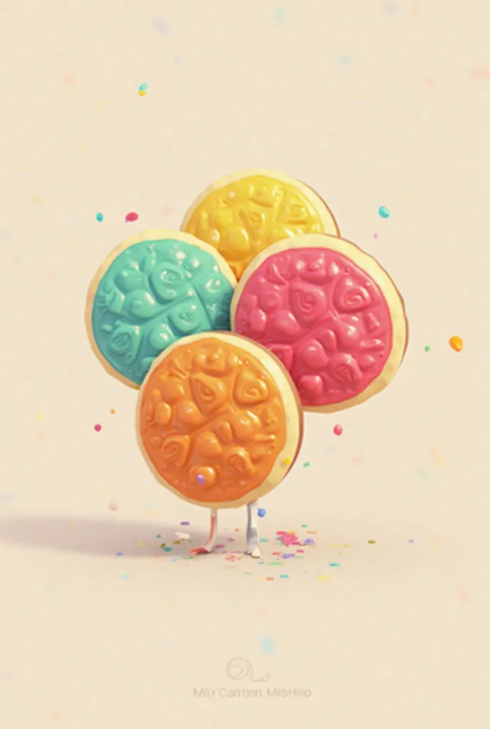 Create an animated 2D logo with the name Zanatitas, which is a product of round and small pancakes with four colors that combine with each other 