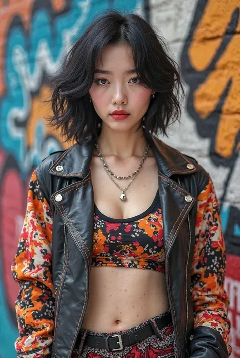 A vibrant young Korean woman named Nova, standing confidently in a front-facing pose. She has edgy, jet-black hair styled in a trendy modern cut—soft yet bold—framing her youthful face with an energetic vibe. Her eyes sparkle with determination and mischie...