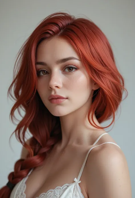 portrait, red hair, brown eyes