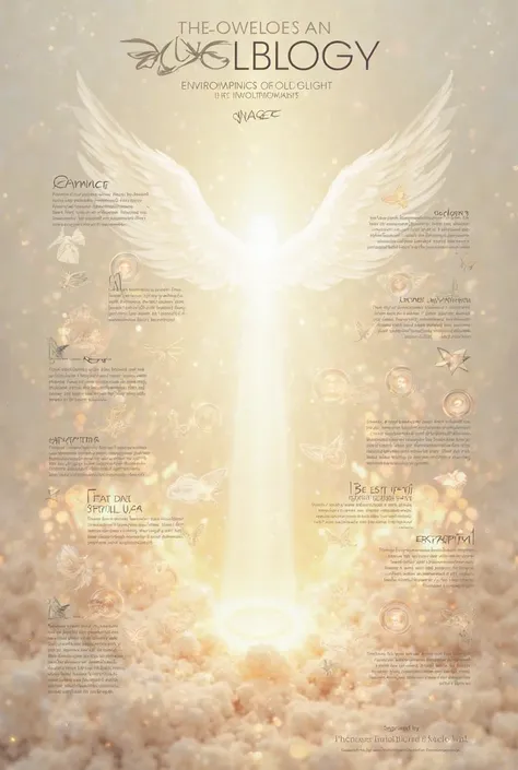 "Clean and modern design with an explanatory infographic on angeology. Angel icons, light and spiritual connection.  Soft and harmonious tones ."