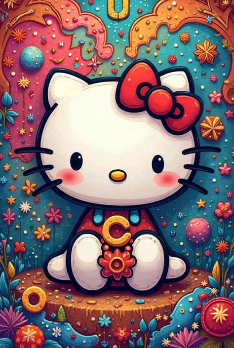 I want a colorful Hello Kitty wallpaper but with the initials J and C but that those initials look disguised and small