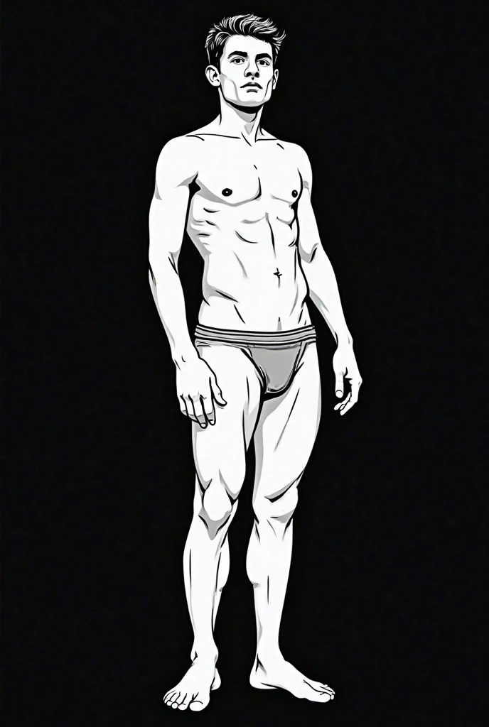  An image that says in text  "Shoulder Wedgie " That above the text there is a person drawn in black and white lines wearing only underwear that the literal person is only lines wearing underwear,  with a black background 