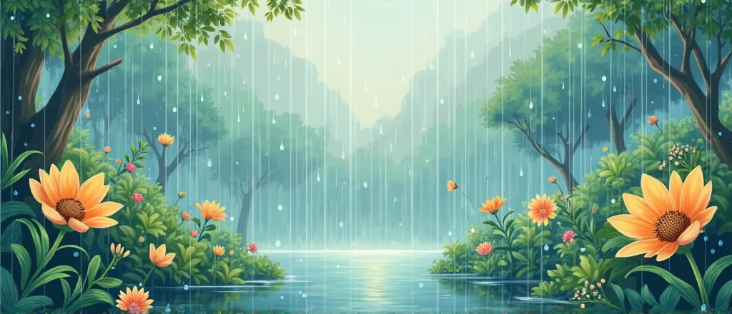 Create a single cover with the theme of summer rain, Put on a title "Summer Rain"