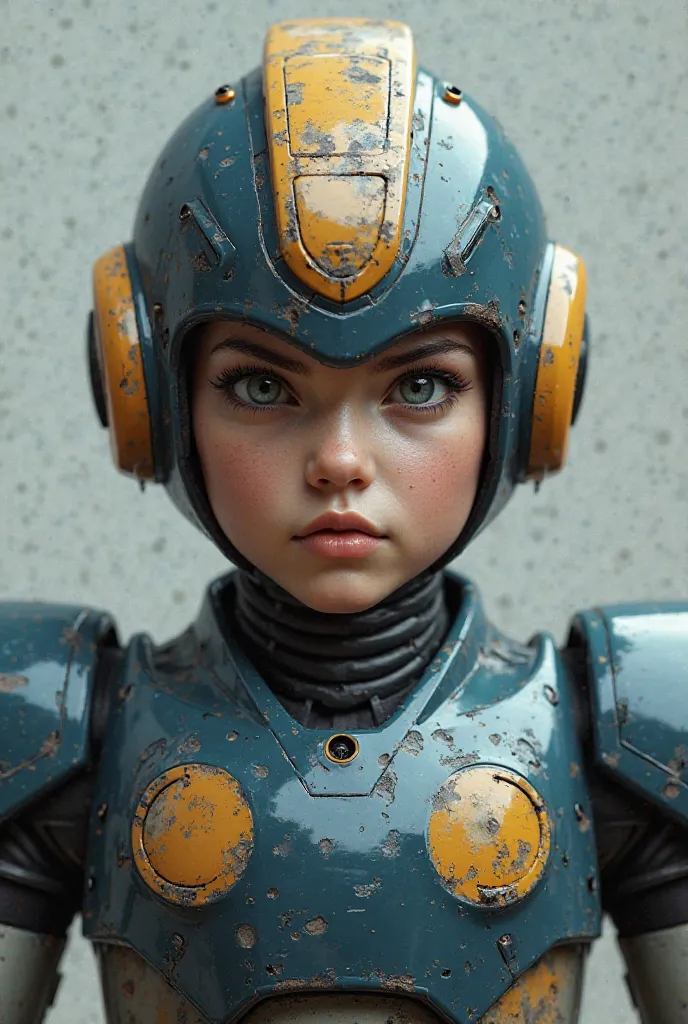 Create a Megaman x with a very realistic human face 