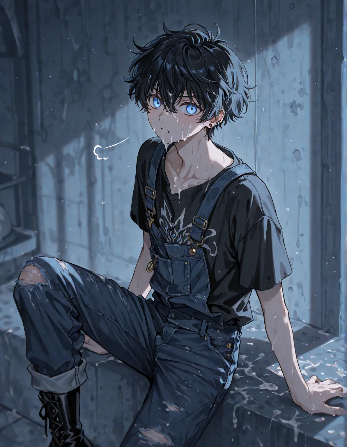 A boy that is an student. Tall with Black hair, light cold blue eyes, bad tempered, wearing black clothes. CLAMP Tsubasa Chronicles drawing style. 