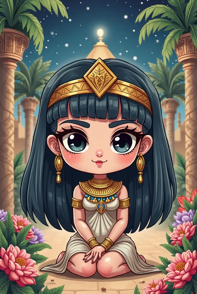 Make a chiby-style image of a nail project related to Cleopatra that is more related to nails