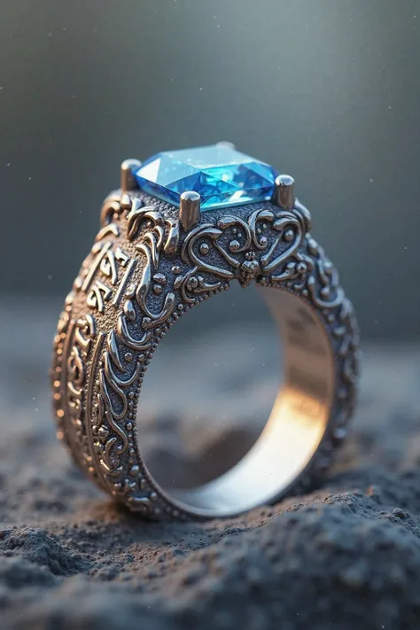 A blue thic diamond ring with the names kenzie engraved