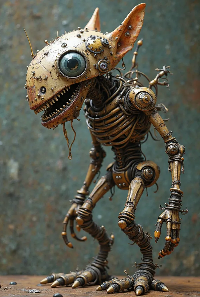 Create a monster never seen before, with a bizarre and creative appearance. Your organs and limbs must be replaced by everyday objects in an unexpected and surreal way. Instead of eyes, he may have melted watches or flashing lamps. Your mouth can be a zipp...