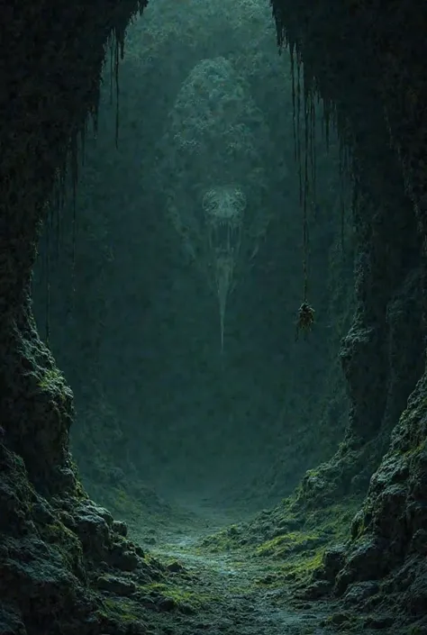 Dark Cave with whitish scales and greenish slime at the corners... With no one present.