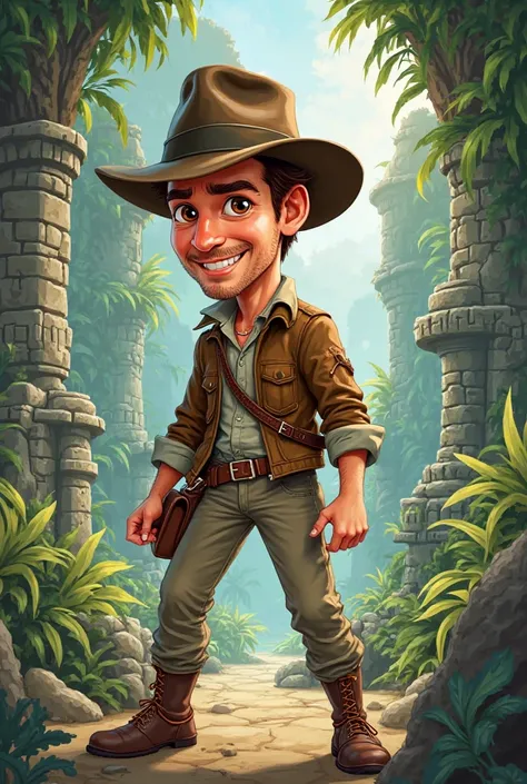 Create a, In Cartoon style, Let it be the cartoon of Indiana Jones