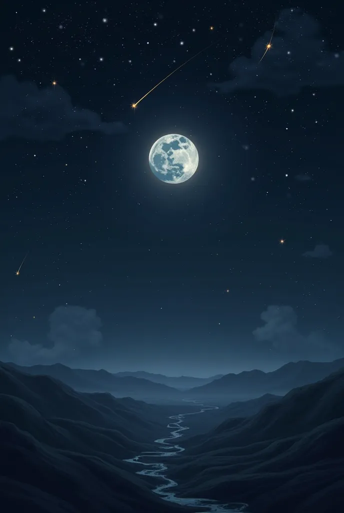 I want a dark night very realistic that there is the moon shooting stars beautiful