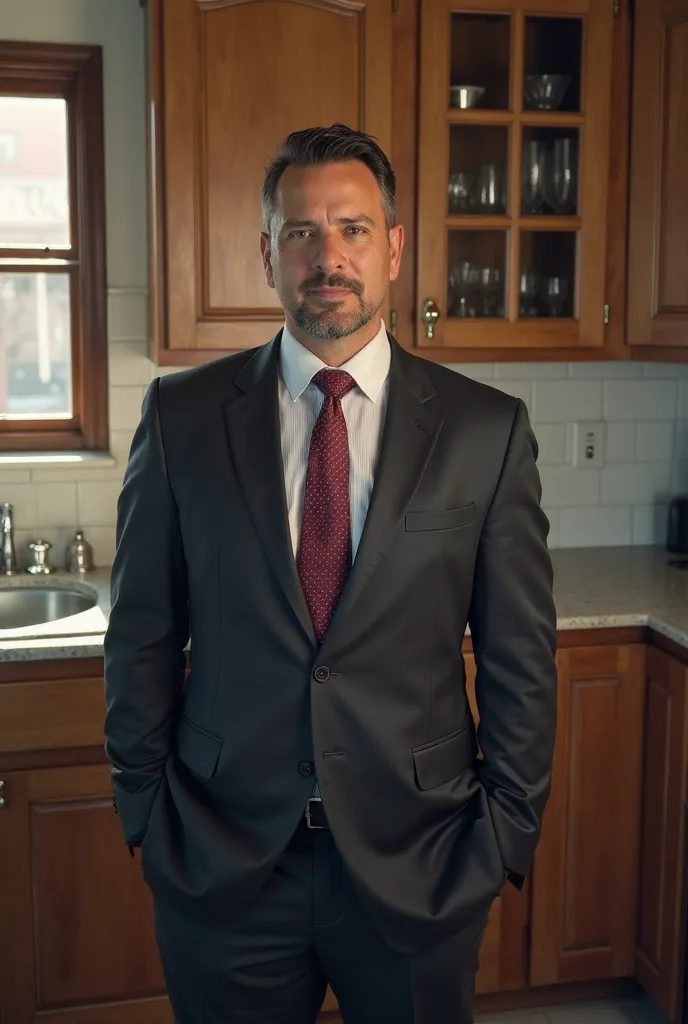 There's a man in a suit and tie standing in a kitchen, a photo by Hugo Sánchez Bonilla, instagram, rasquache, Salustiano Garcia Cruz , eloymorales, Herald Ortega, Carlos Ortega Elizalde, David Rios Ferreira, andres rios, juan diaz channels, vitor maristane...