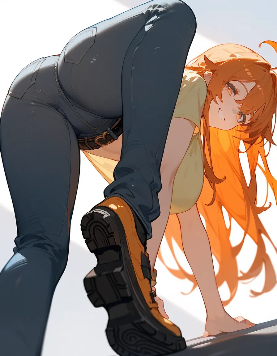 Score_9,Score_8_up,Score_7_up,highest quality, source_anime, highest quality, BREAK, 1 girl, cute, 28 years old, (curvy:1.3), (large breasts), long legs,  orange hair, long hair, partial bangs, ahoge, close. up, (light yellow t shirt:1.2), tight t shirt, (...