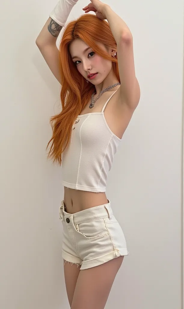 masterpiece,  ultra high resolution, (realistic:1.4),  RAW Photos,  very detailed,  perfect anatomy, very detailed肌,  physically-based rendering,可愛い日本のgirl、Slim body、Thin legs、Young ****, *********、、girl、 cute pose、long red Hair、angle from below summer clo...