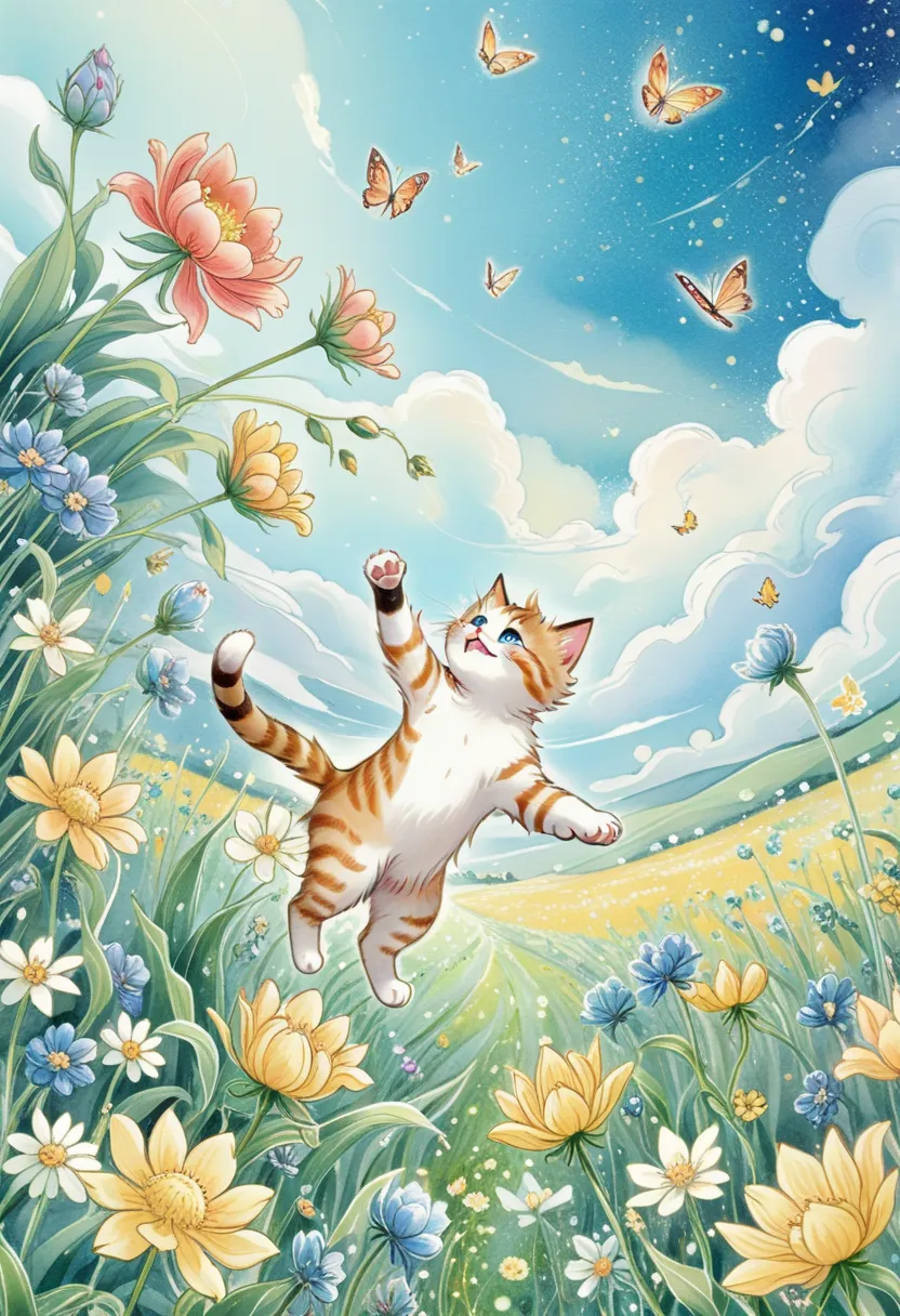 animation,cute ((playing cat)),dancing,raise your hand,jump,open your mouth,indoor,masterpiece,best quality,fluffy cat,hey,cute,,flower field fun,happy,,fashionable scenery,sparkling effect,celebration,anatomically correct,good luck,cutest cat,cute cat,fan...