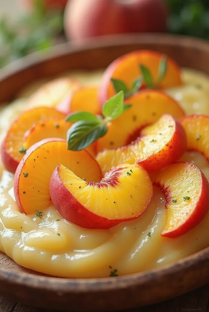 Cheese sauce mixed in peach fruits 