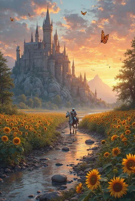 On a sunny summer day, a golden butterfly flew happily over a field of sunflowers, its wings shining like jewels in the sun. Open from the, a small stream muttered softly as it reflected the intense blue of the sky. A group of ren played near the shore, bu...