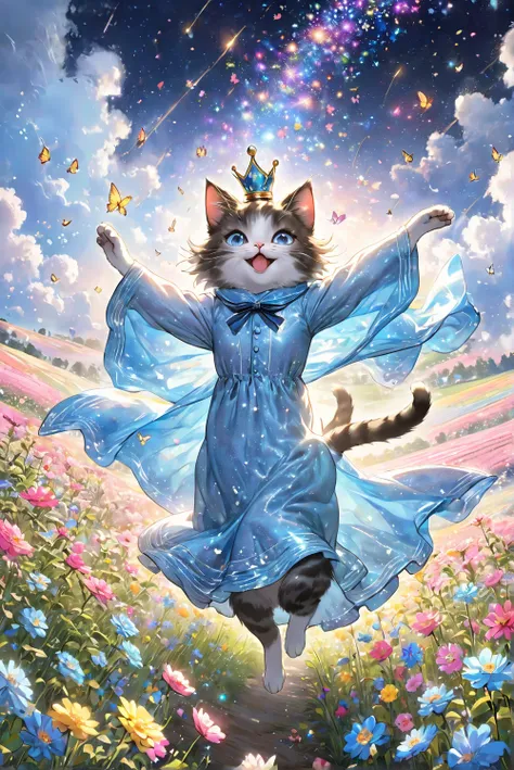 animation,cute ((playing cat)),dancing,raise your hand,jump,open your mouth,indoor,masterpiece,best quality,fluffy cat,hey,cute,,flower field fun,happy,,fashionable scenery,sparkling effect,celebration,anatomically correct,good luck,cutest cat,cute cat,fan...