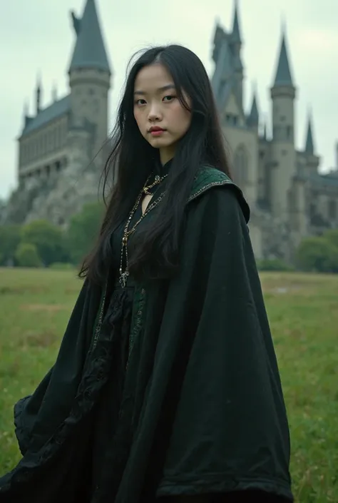 Black hair 5th year slytherin chinese girl black robe