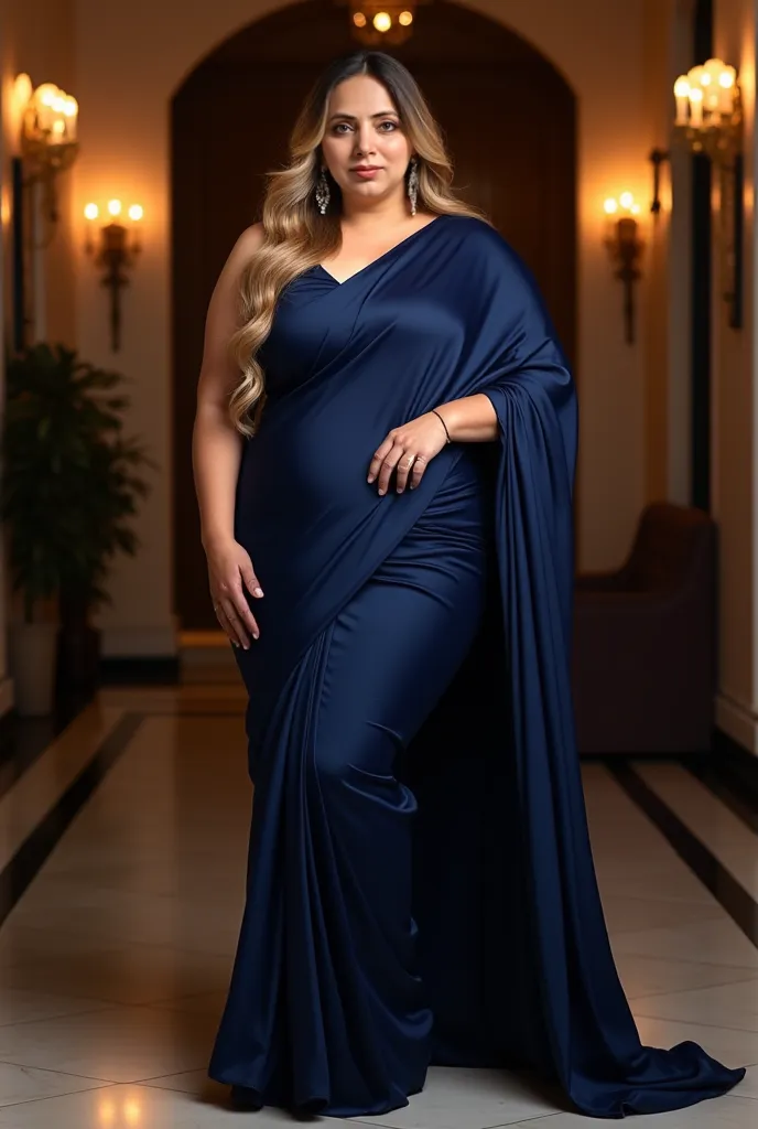 *"Generate a highly detailed and ultra-realistic full-length standing portrait of a breathtakingly voluptuous, mature woman with a curvy yet well-maintained physique. She has wide, full hips, thick toned thighs, an extraordinarily large, full, and firm 55-...