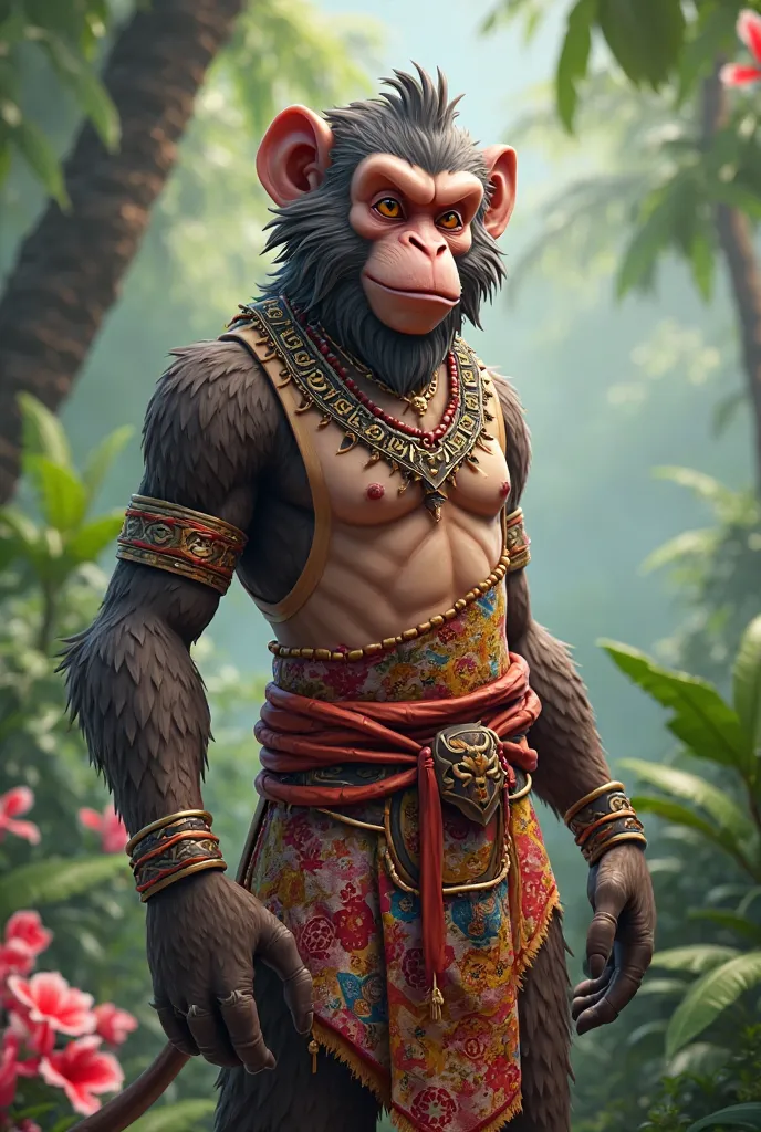 A fortnite skin of a Macaque Man in southeast asian attire 