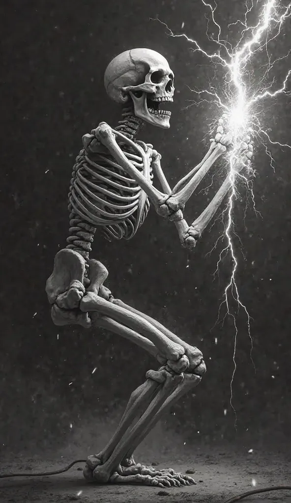 Skeleton tuching electric wire full head to feet