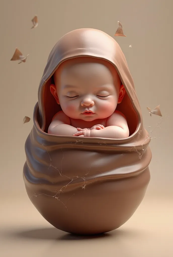 a baby come out from choclate plastic