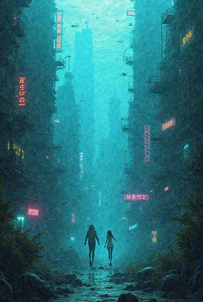 City under the water neon