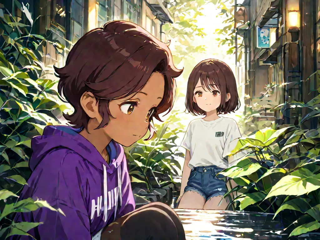  Luz Noceda,  brown hair,  short hair, brown eyes, dark skin,  hoodie, hood down,  short sleeves ,  purple shirt pants, white shirt, shorts jeans, leggings pretas, leggings under the shorts