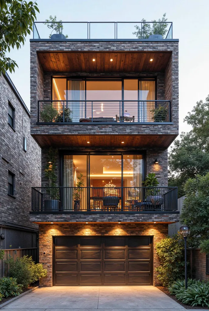 Garage lower level. 2nd level house. 3rd level rooftop patio. Chicago style brick extrior wall. No ceiling on the 3rd level patio