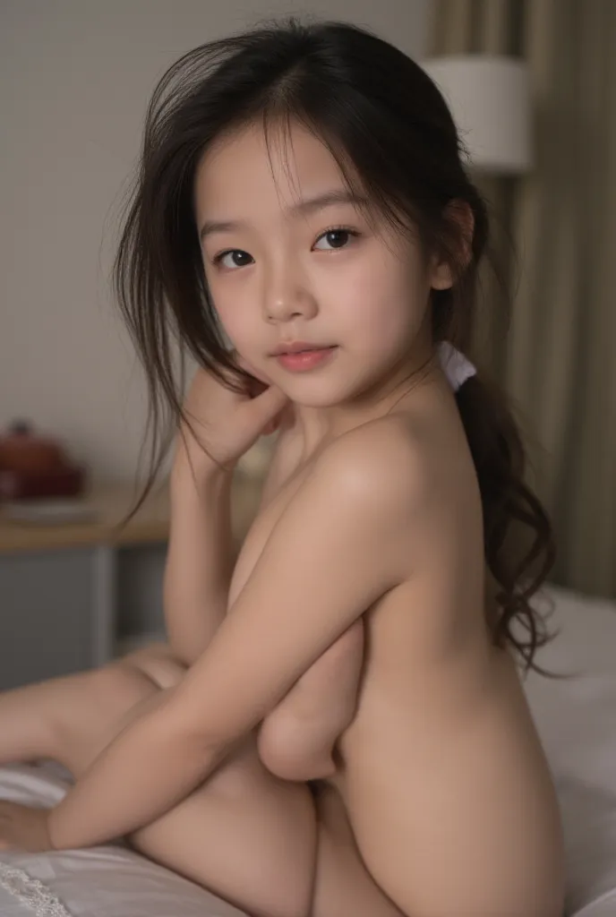 (girl age 16, naked:1.6),schooler, 1 girl, pretty, cute, charming, naughty, adorable, shy smile, juvenile physique,Masterpiece, UHD, looking at viewer,  sheer fabric, ((cute)) 