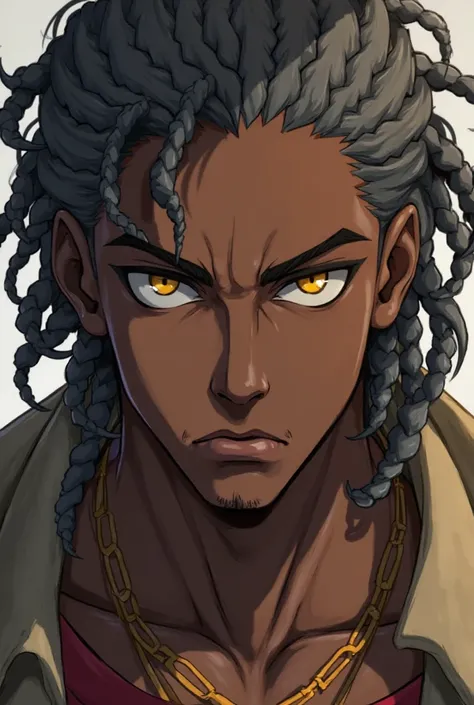 a close up of a person with dreads and a necklace, ( ( dark skin ) ), official character art, yasuke 5 0 0 px models, official character illustration, male anime character, fighting game character, character artwork, character profile art, official art, va...