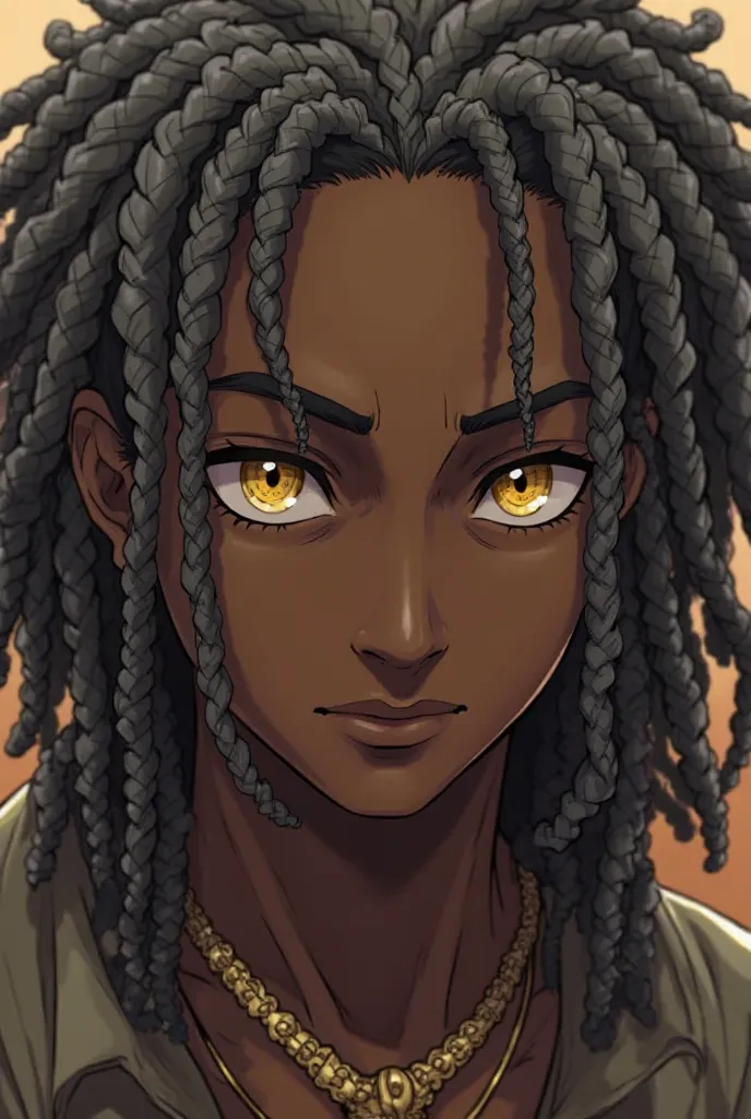 a close up of a person with dreads and a necklace, ( ( dark skin ) ), official character art, yasuke 5 0 0 px models, official character illustration, male anime character, fighting game character, character artwork, character profile art, official art, va...