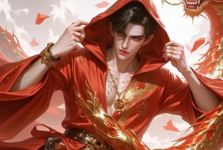 Lunar New Year
- **Appearance:** A regal and graceful  figure dressed in traditional red and gold hoodie attire, holding hood, with intricate designs and patterns inspired by Chinese culture.
In a dynamic jumping and dancing pose, mimicking the movements o...