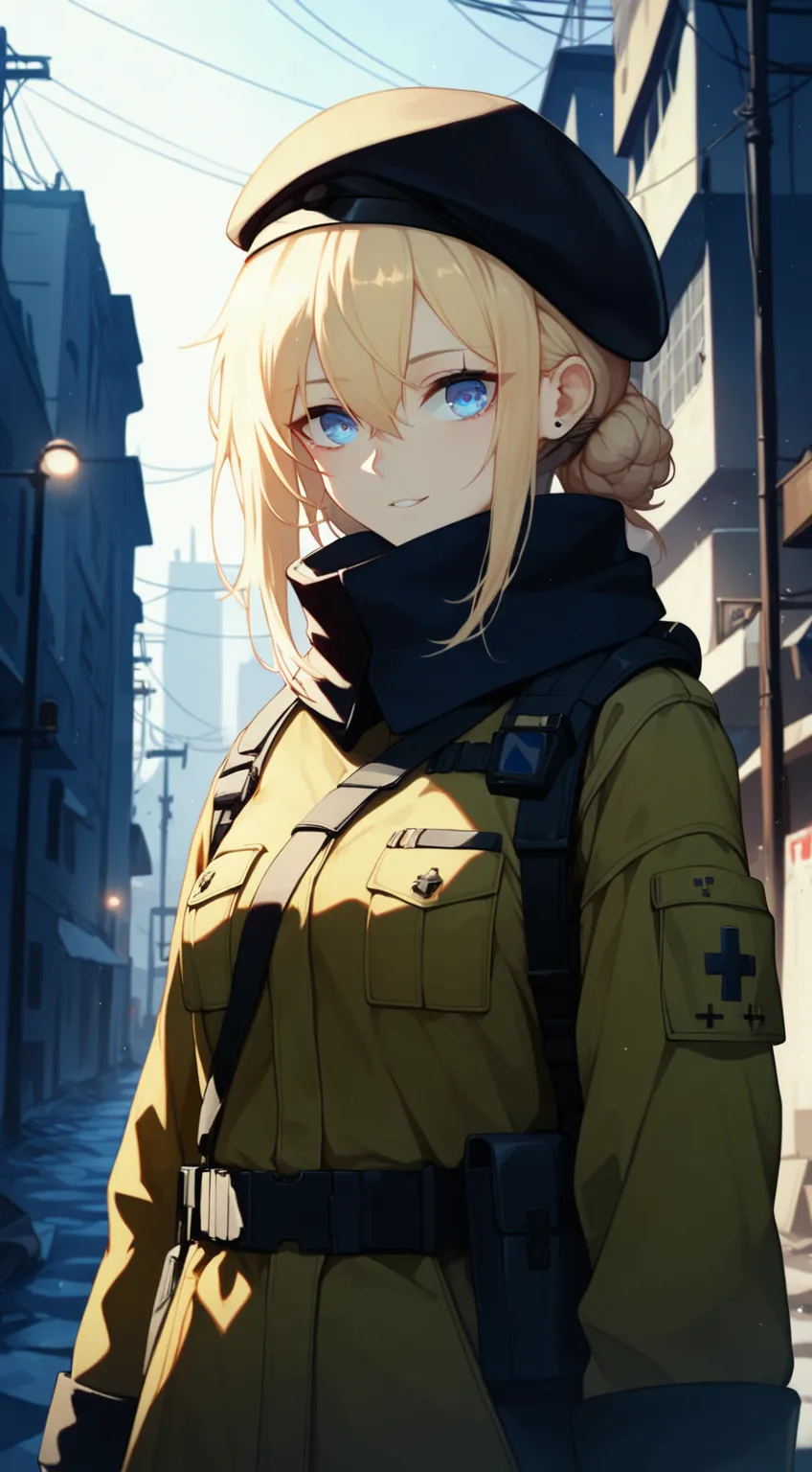 Anime girl in a military uniform with blue eyes and a black hat, s frontline style, from s frontline, 4k anime style, s frontline cg, female protagonist 👀 :8,  fine details. s frontline, female anime character,  an anime girl ,  young anime, s frontline, B...