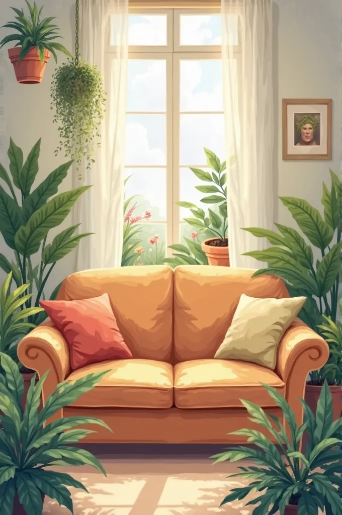 Illustration cosy sofa with plants counselling