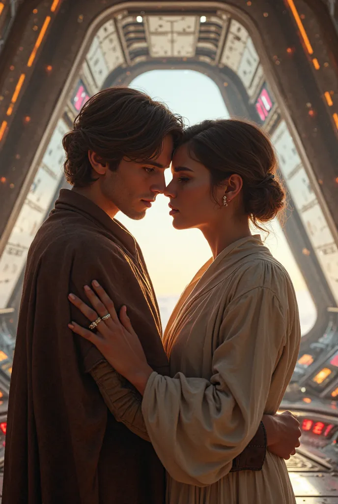 Star Wars, young Luke Skywalker and Leia Organa, kissing, spaceship