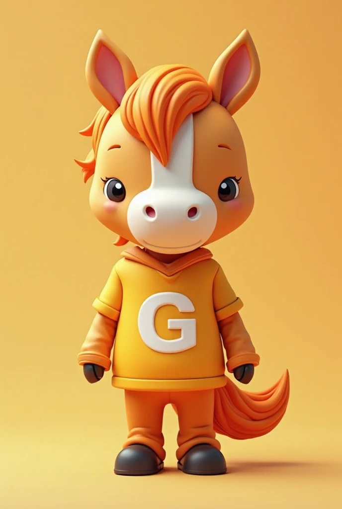 I want to create a cute horse mascot that stands in the shape of a G , bright colors such as gold or orange wear the color courtesy dress with the logo as the inscription " g-ss.edu.VN " make circles on the shirt . 