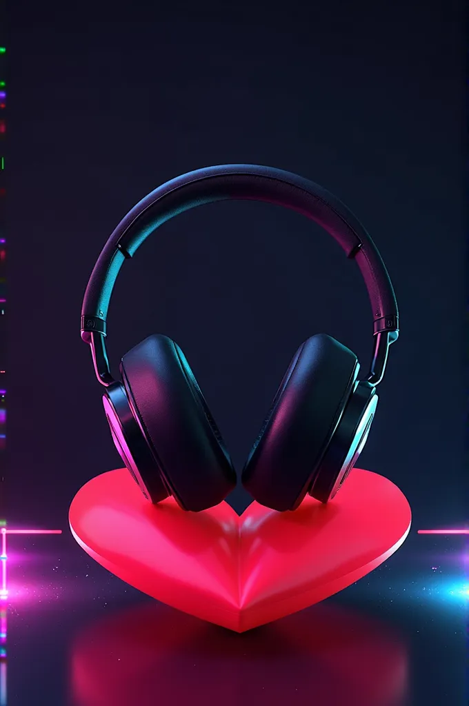 Headphones and a heart black background and neon lights