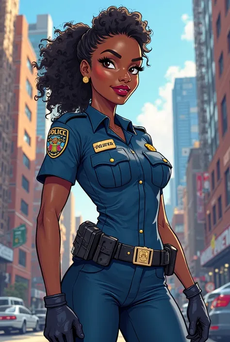 cartoon black female medium tone police officer that is really pretty