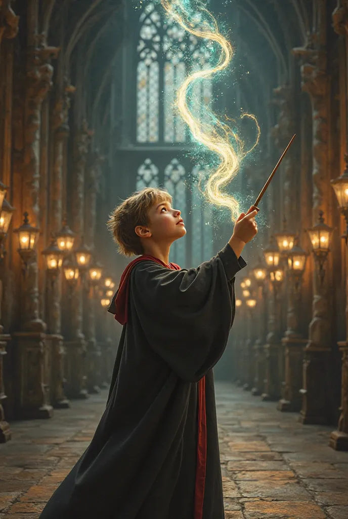 Hogwarts student casting the patron spell