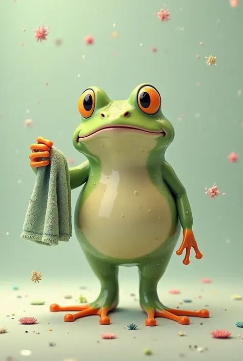 A picture of a frog with a towel in its hand