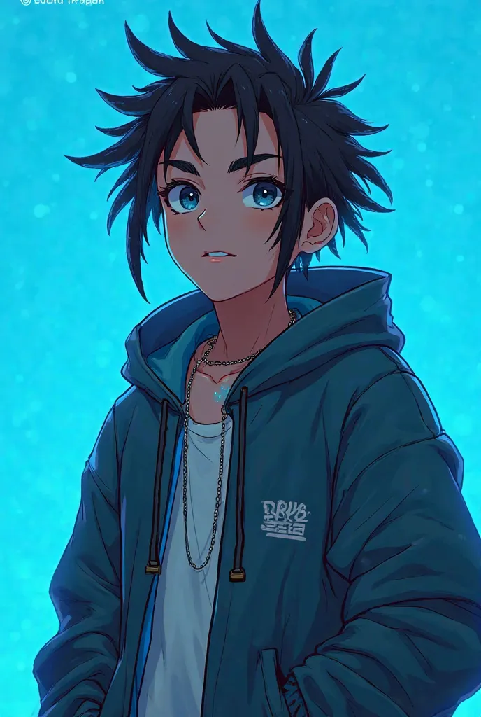  anime cool boy with dreadlocks on hoodie with  blue background 