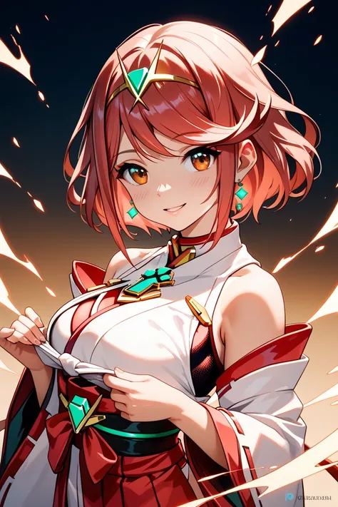 pyra (xenoblade), tanlines,flashing, nontraditional miko , 