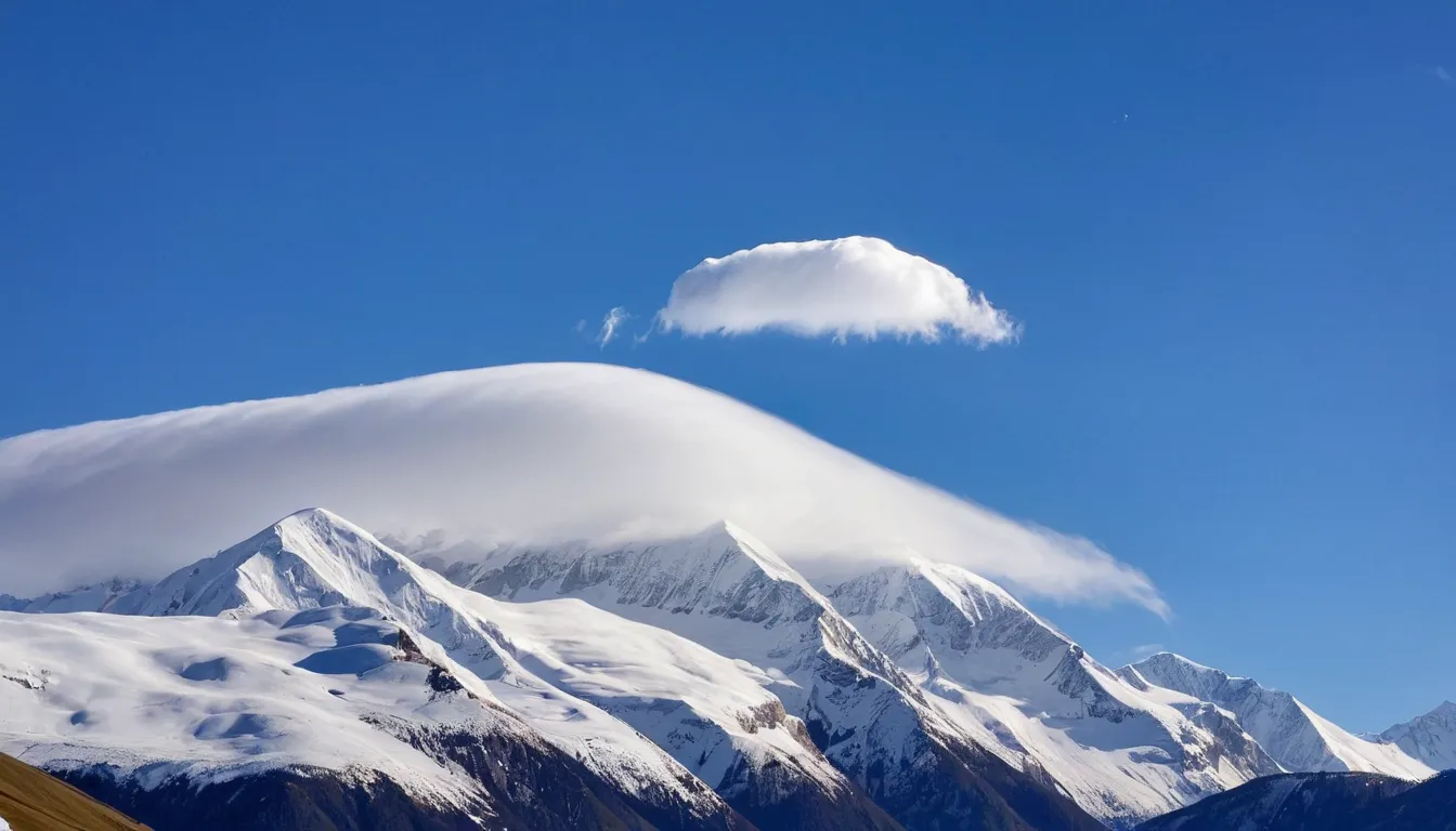 The snow capped mountains with A Single Cloud in the Sky