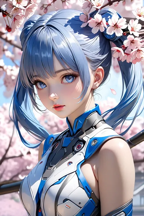  ( bestquality,4K,8k, highres,masterpiece:1.5),ultra-detailed,(realistic,photoRealistic,photo-realistic:1.4),HDR,UHD,３ｄA beautiful abstract painting drawn with CG、An android girl is surrounded by many cherry blossoms、(Strong soft focus:1.2)、 Fantastic、A gi...