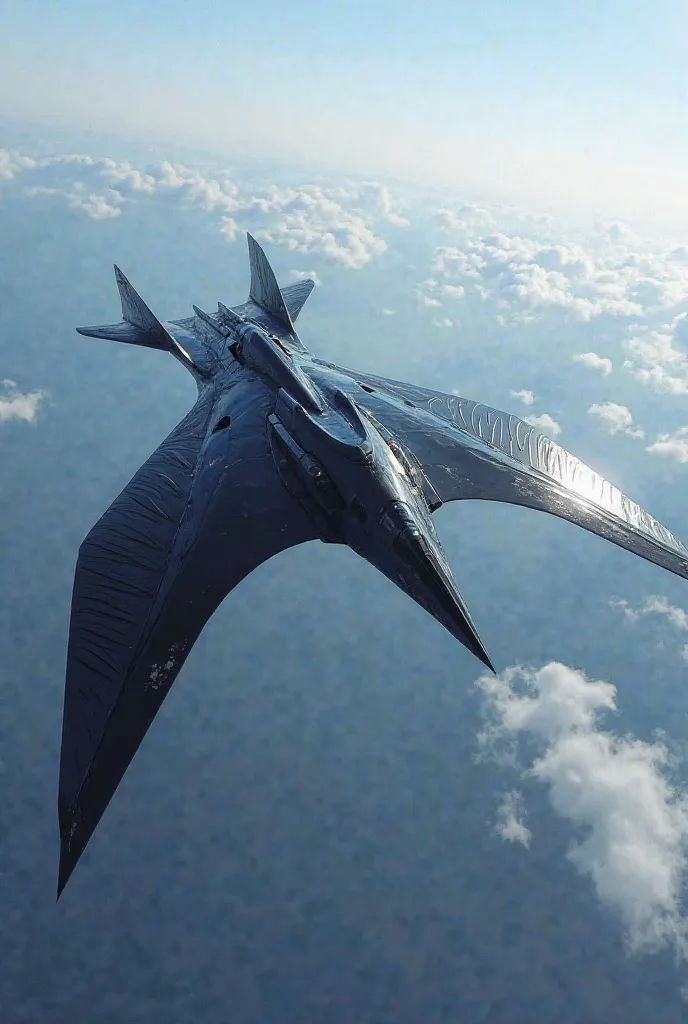 Create a realistic image of a black plane with vulture-like bird wings 