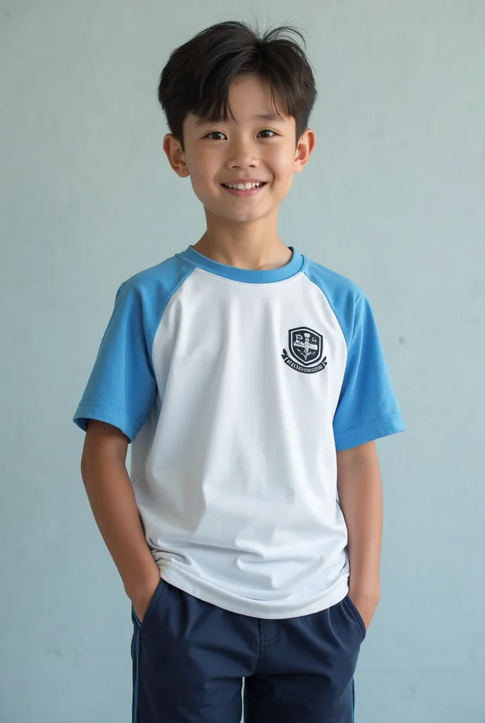 physical education uniforms warmer and t-shirt with light blue edges for boys school style 