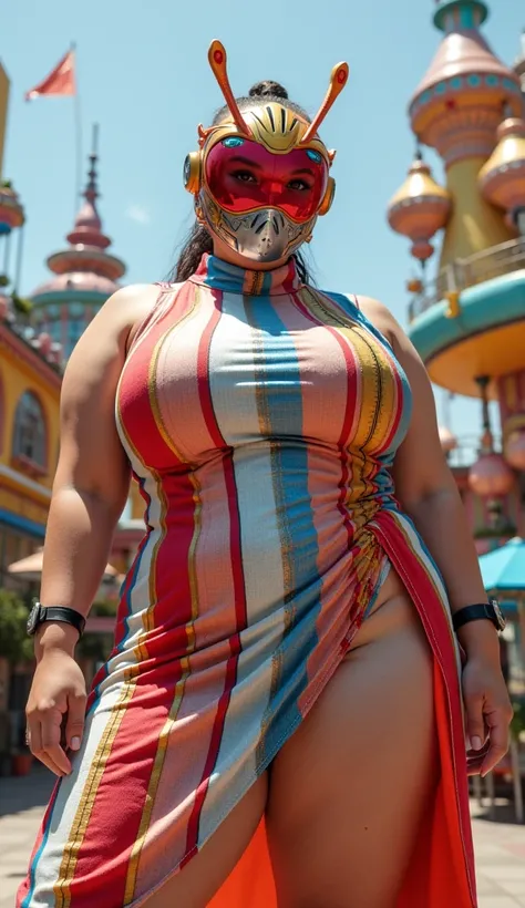  photo this year  (low angle shot)  is a medium-range image+close-up.(From head to knee,)  Model (HDR) of Photographs of  (kamen teen girl plump chubby big boobs) Put on a dress (ultra modern)Suit of(((masked kamen rider ) merge with (magic of แมลงปอ)) (Th...