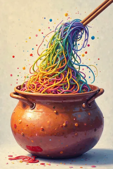  has rainbow noodles in a pot  